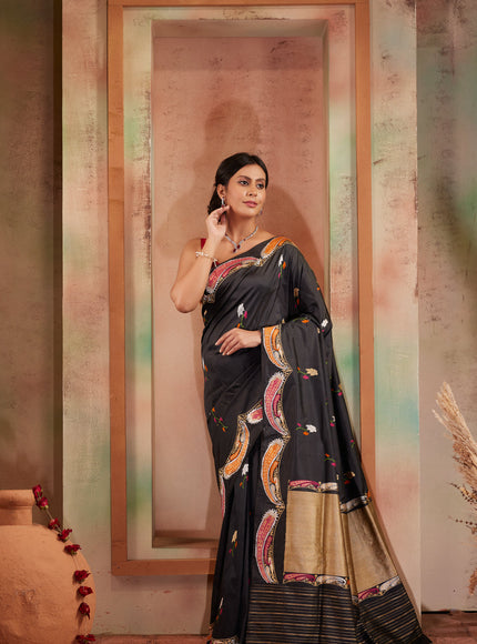 Dark Grey Banarasi Silk Saree With Kadhua Weaves