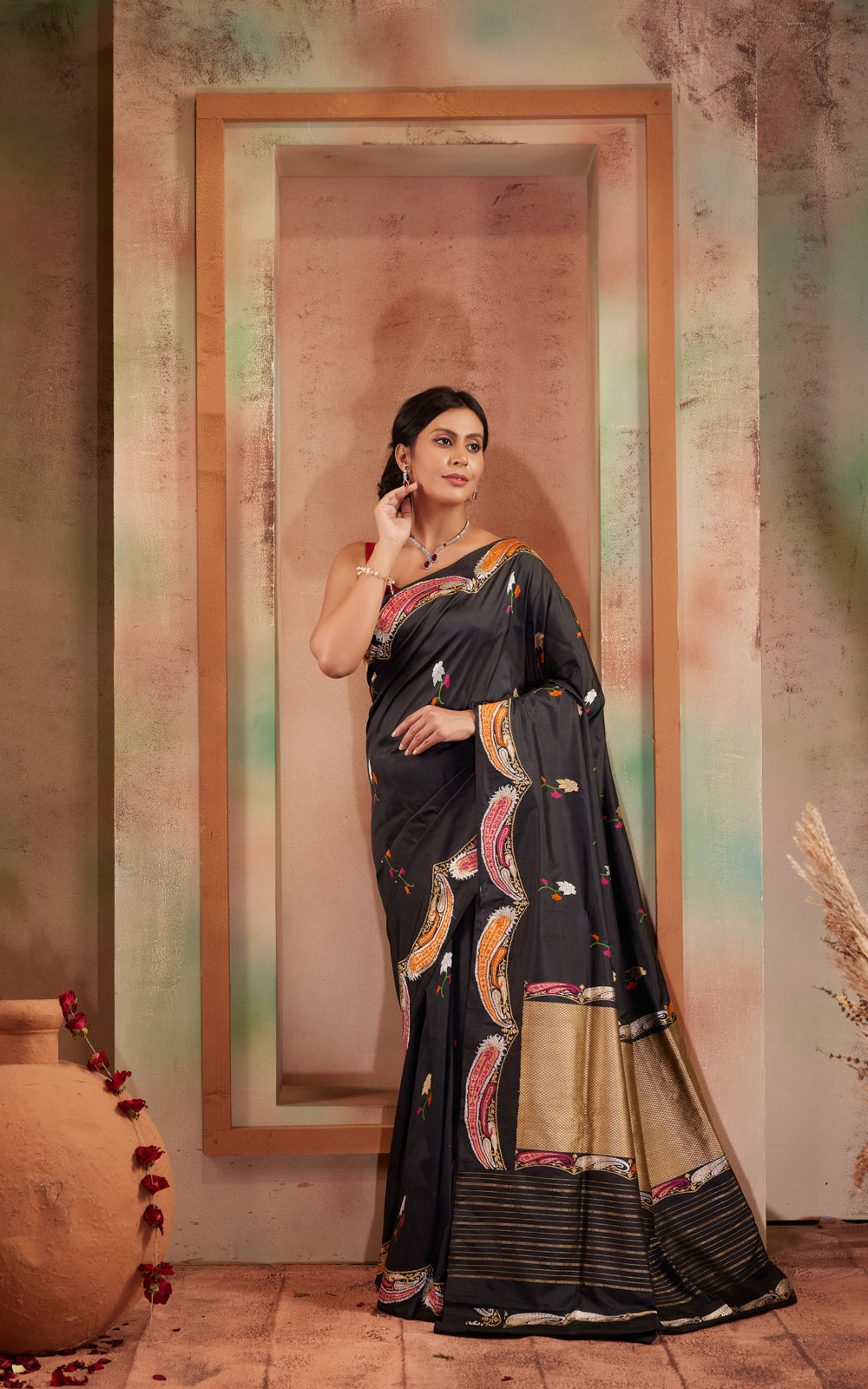 Dark Grey Banarasi Silk Saree With Kadhua Weaves