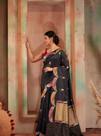 Dark Grey Banarasi Silk Saree With Kadhua Weaves