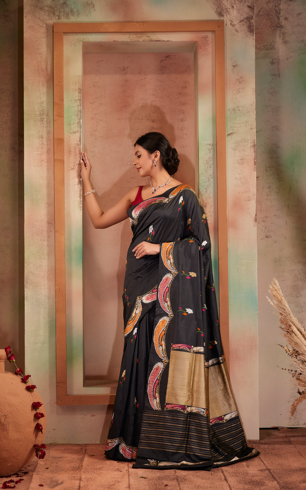 Dark Grey Banarasi Silk Saree With Kadhua Weaves