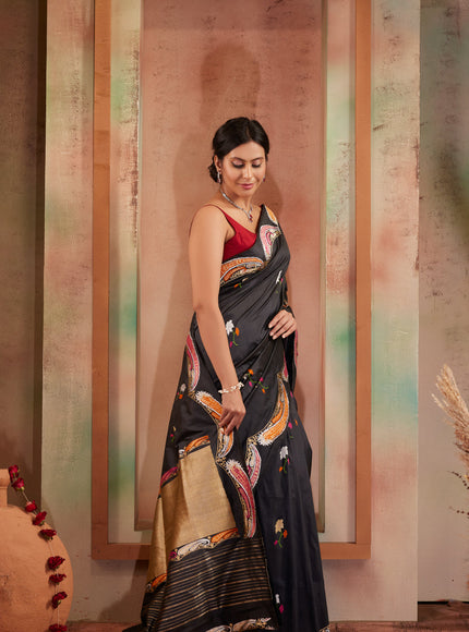 Dark Grey Banarasi Silk Saree With Kadhua Weaves