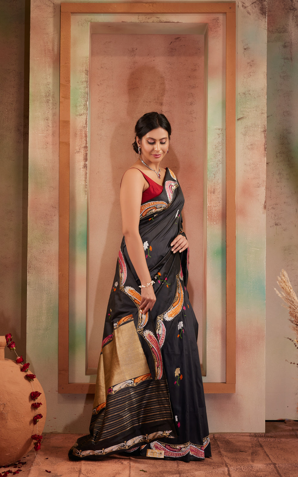 Dark Grey Banarasi Silk Saree With Kadhua Weaves