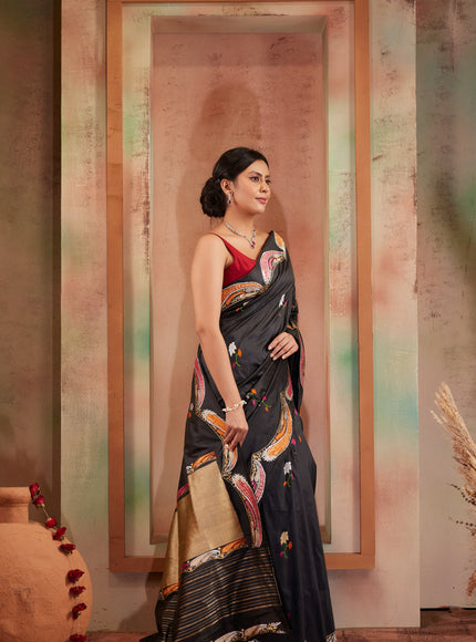 Dark Grey Banarasi Silk Saree With Kadhua Weaves