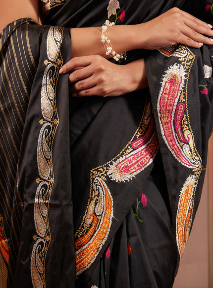 Dark Grey Banarasi Silk Saree With Kadhua Weaves