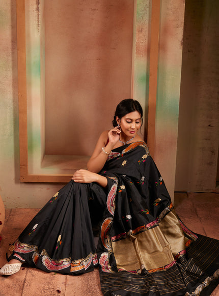 Dark Grey Banarasi Silk Saree With Kadhua Weaves