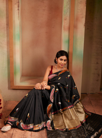 Dark Grey Banarasi Silk Saree With Kadhua Weaves
