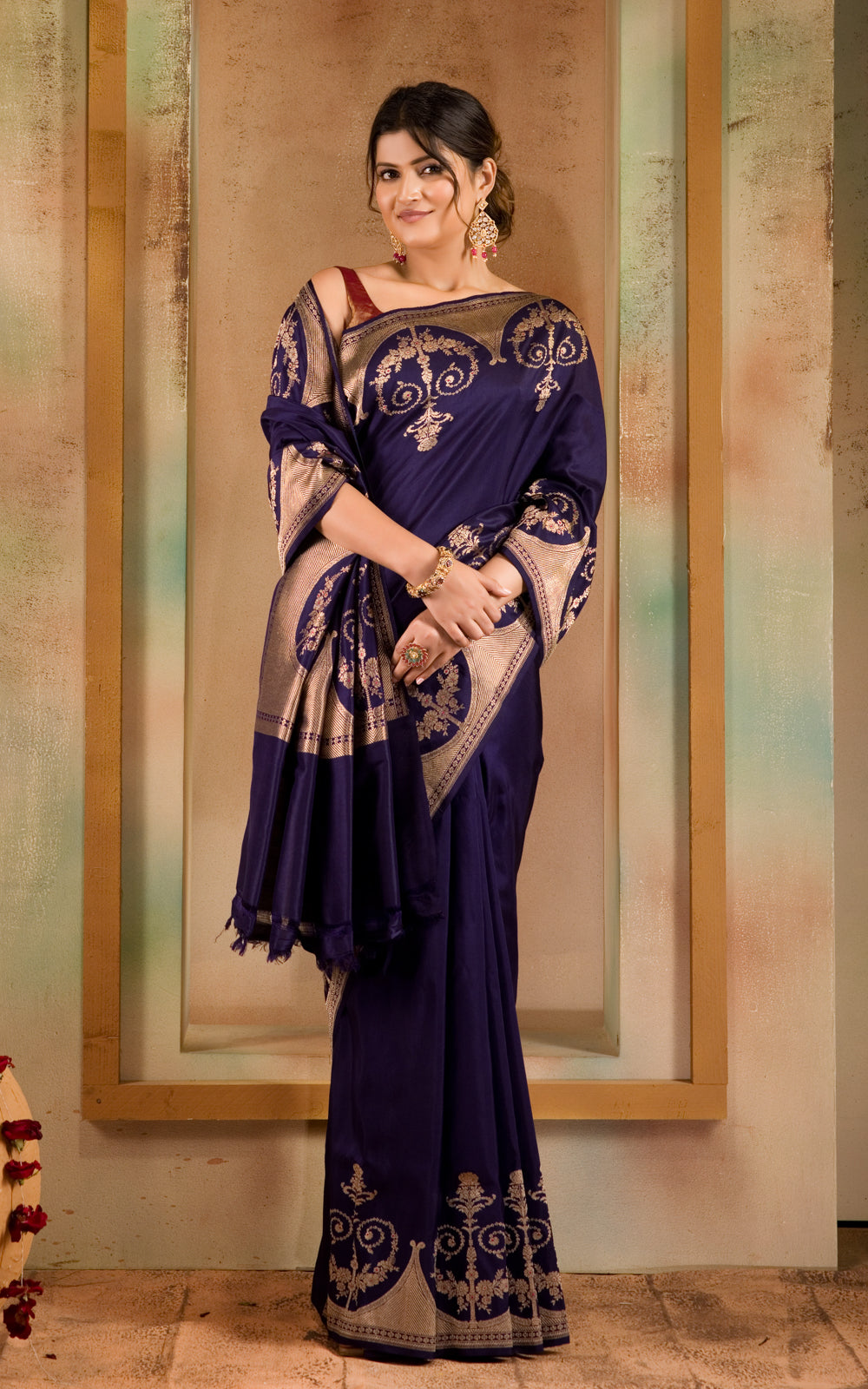 Blue Banarasi Silk Saree With Kadhua Weaves