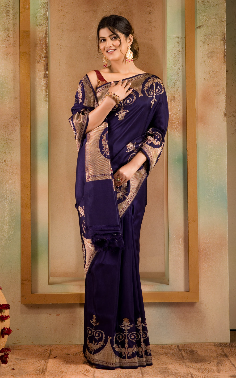 Blue Banarasi Silk Saree With Kadhua Weaves