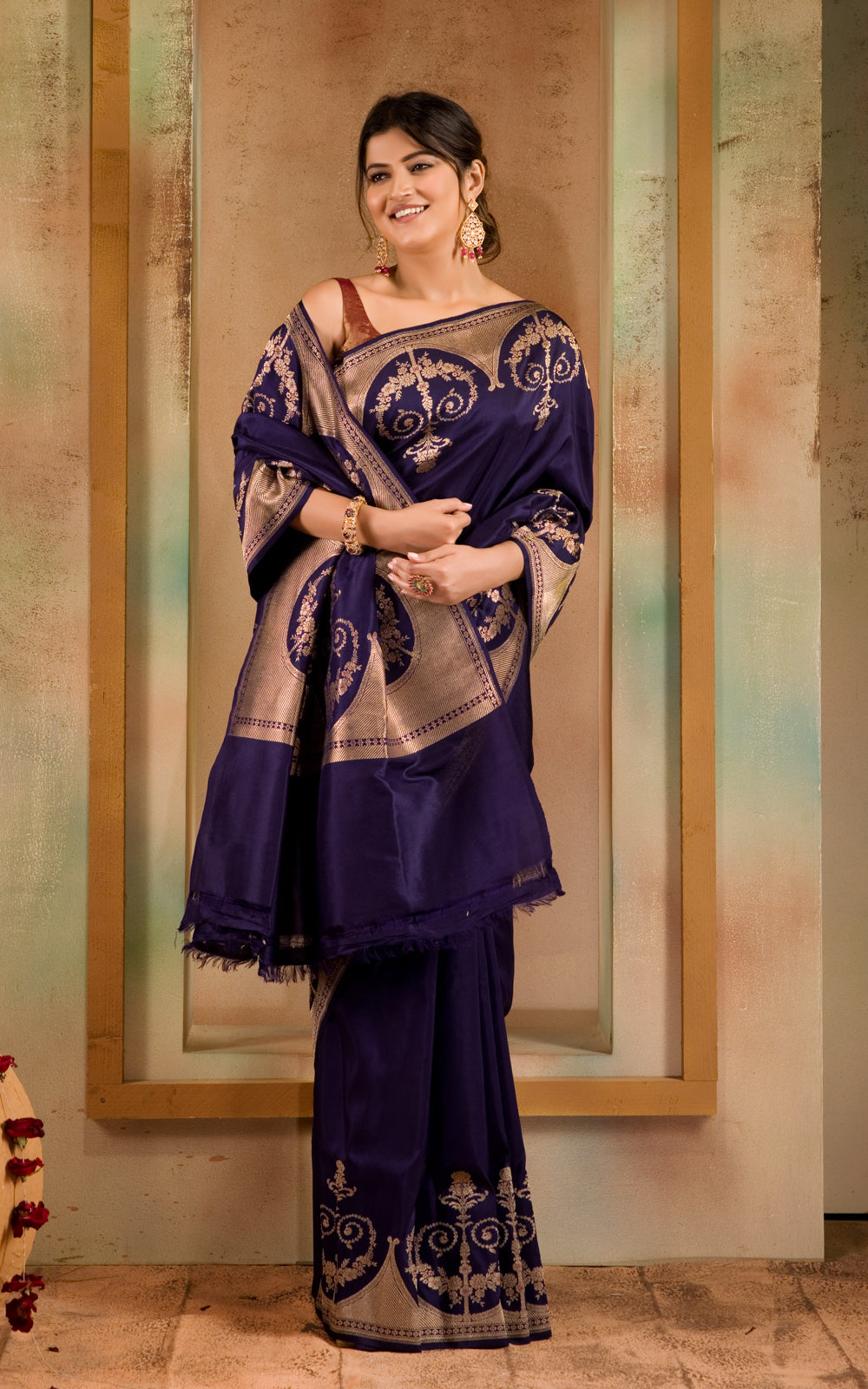 Blue Banarasi Silk Saree With Kadhua Weaves