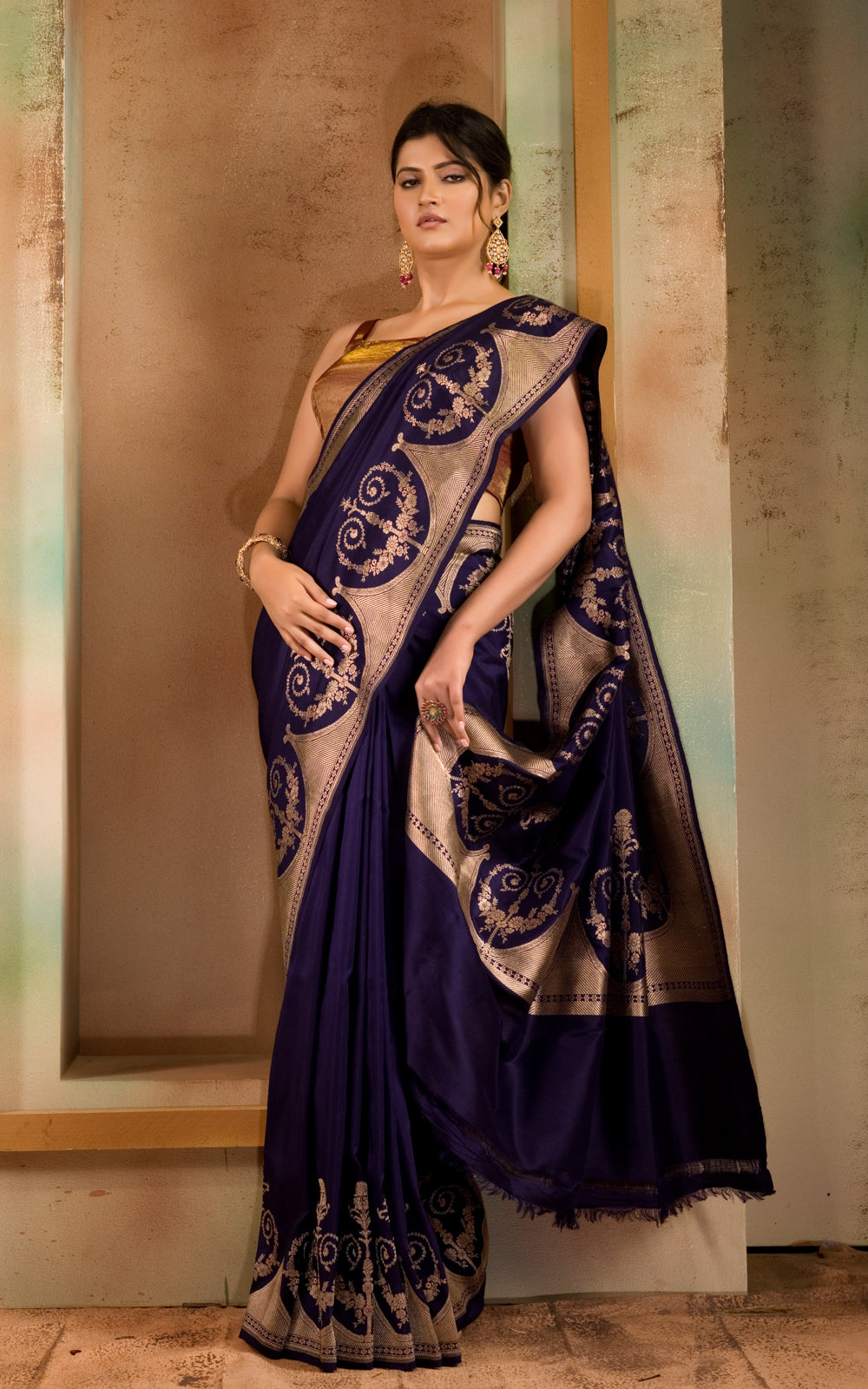 Blue Banarasi Silk Saree With Kadhua Weaves