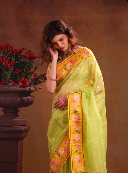 Light Green Zari Kota Saree Silver & Gold Butta