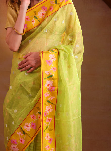 Light Green Zari Kota Saree Silver & Gold Butta