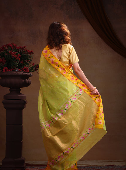 Light Green Zari Kota Saree Silver & Gold Butta
