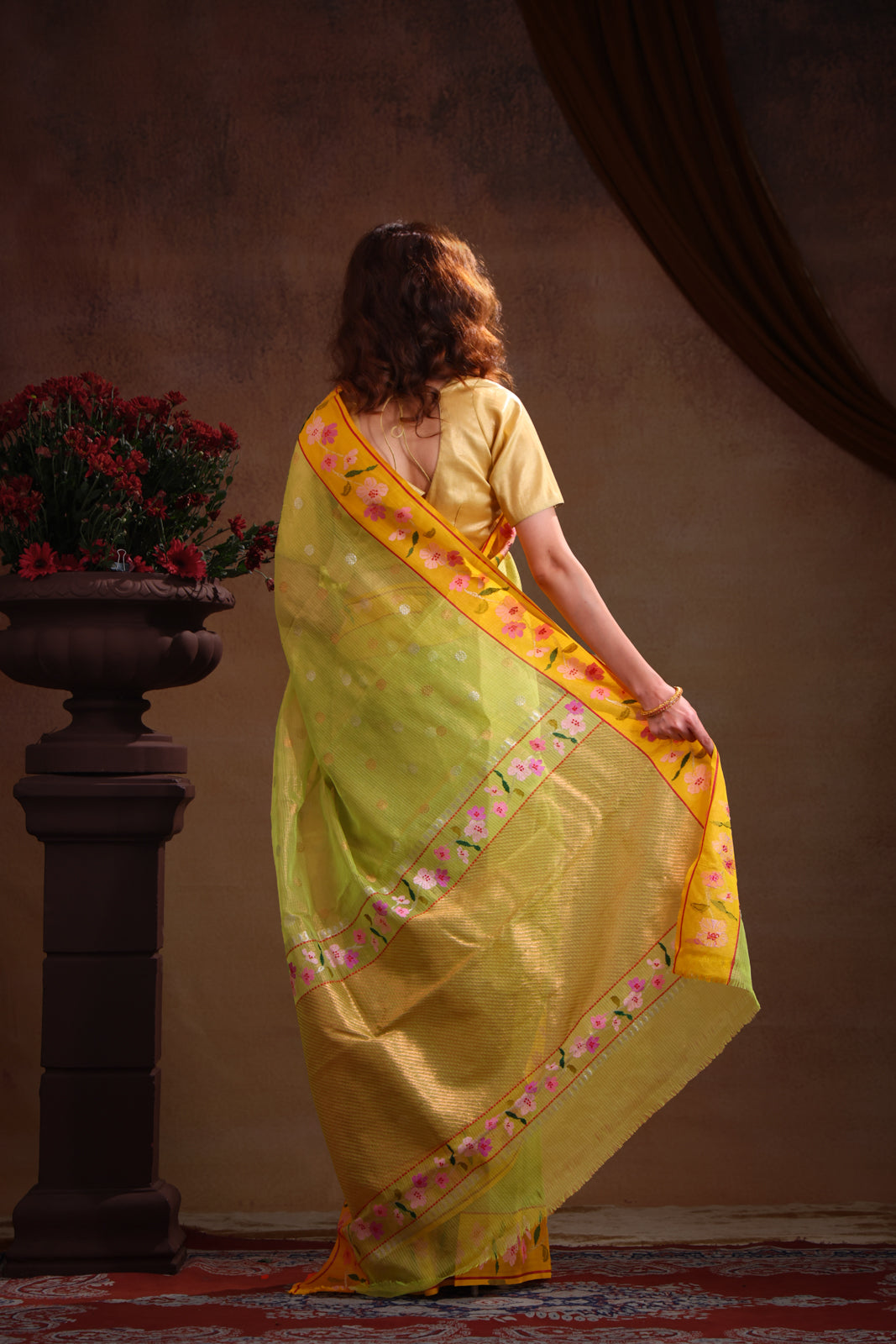 Light Green Zari Kota Saree Silver & Gold Butta