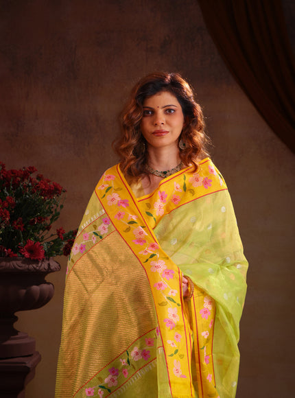 Light Green Zari Kota Saree Silver & Gold Butta