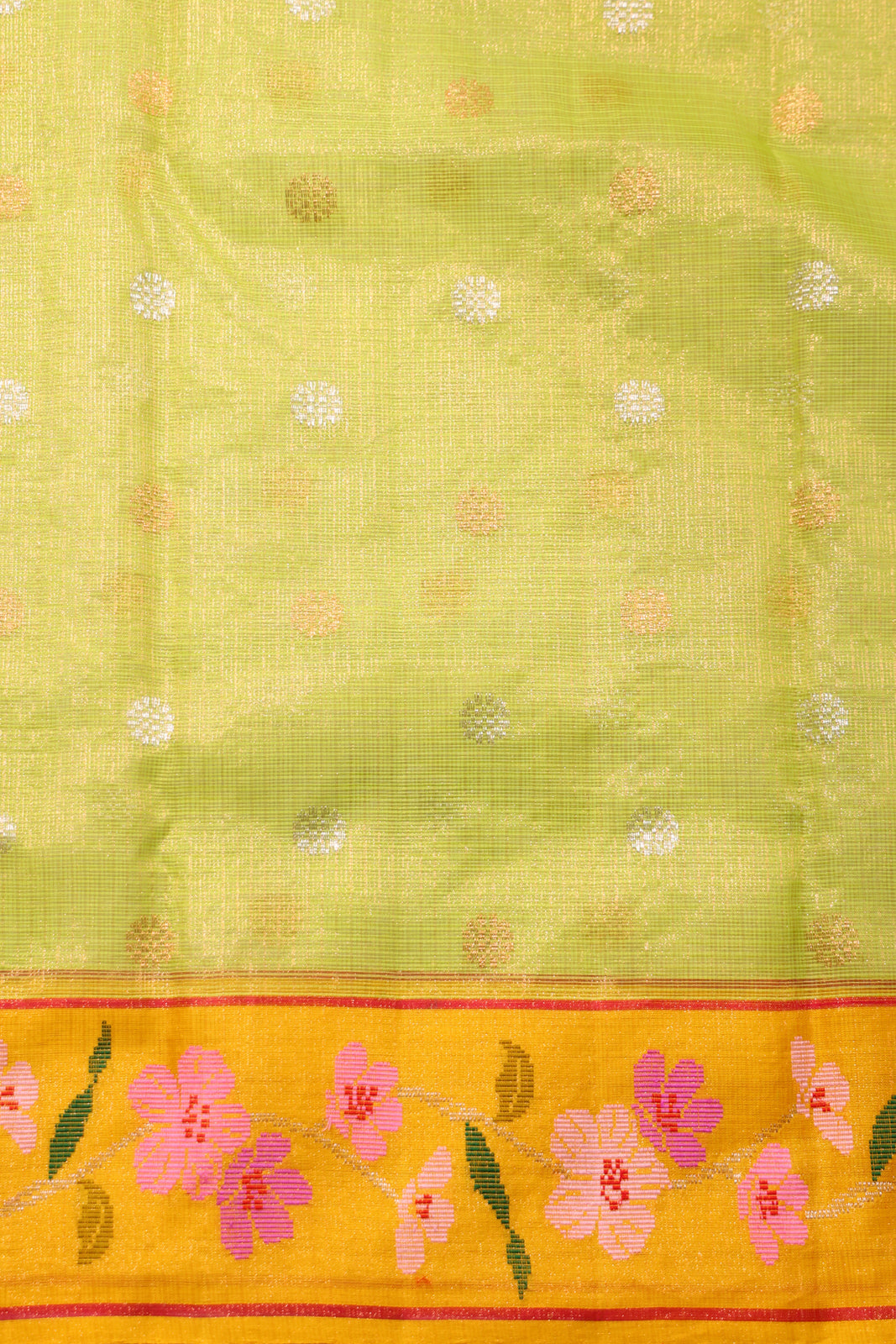 Light Green Zari Kota Saree Silver & Gold Butta