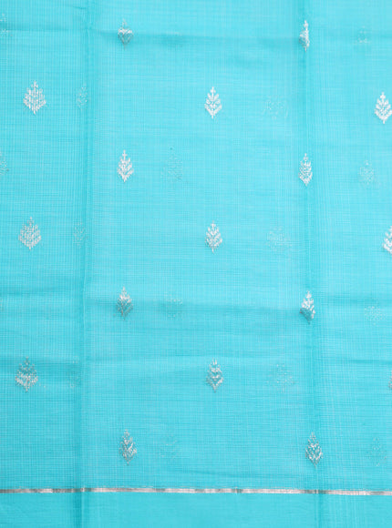 Parrot Green & Teal Zari Kota Saree With Jamdani Weaves