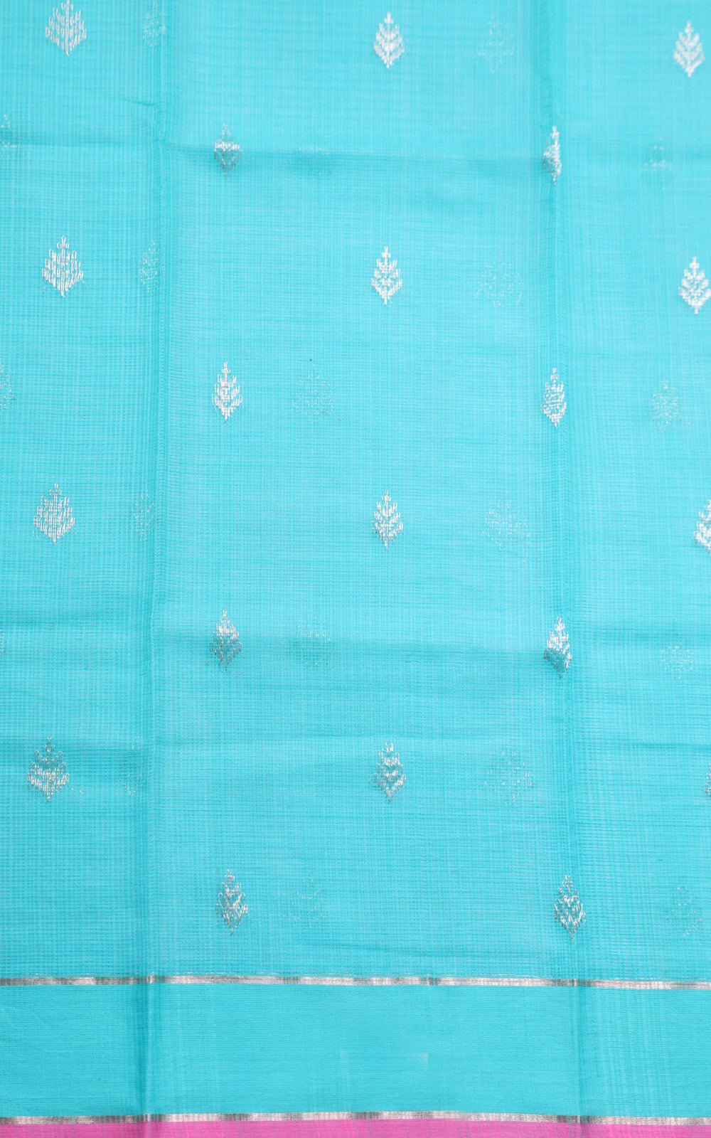 Parrot Green & Teal Zari Kota Saree With Jamdani Weaves