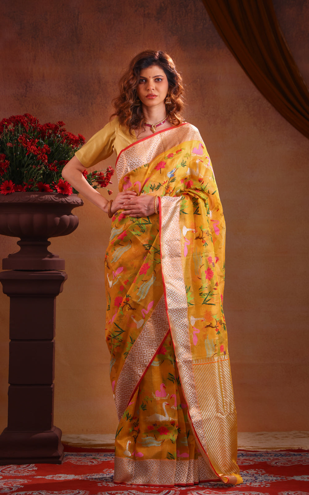 Yellow Zari Kota Saree With Jamdani Weaves