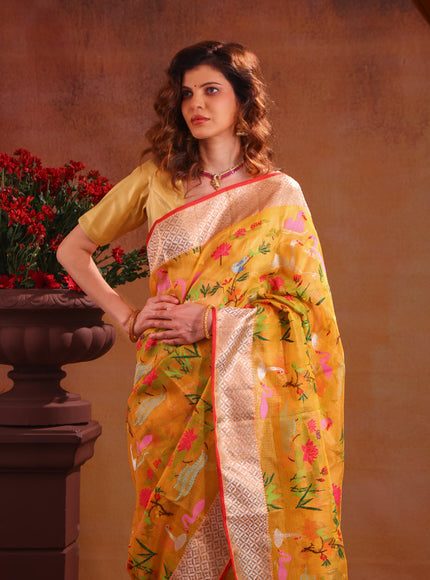 Yellow Zari Kota Saree With Jamdani Weaves