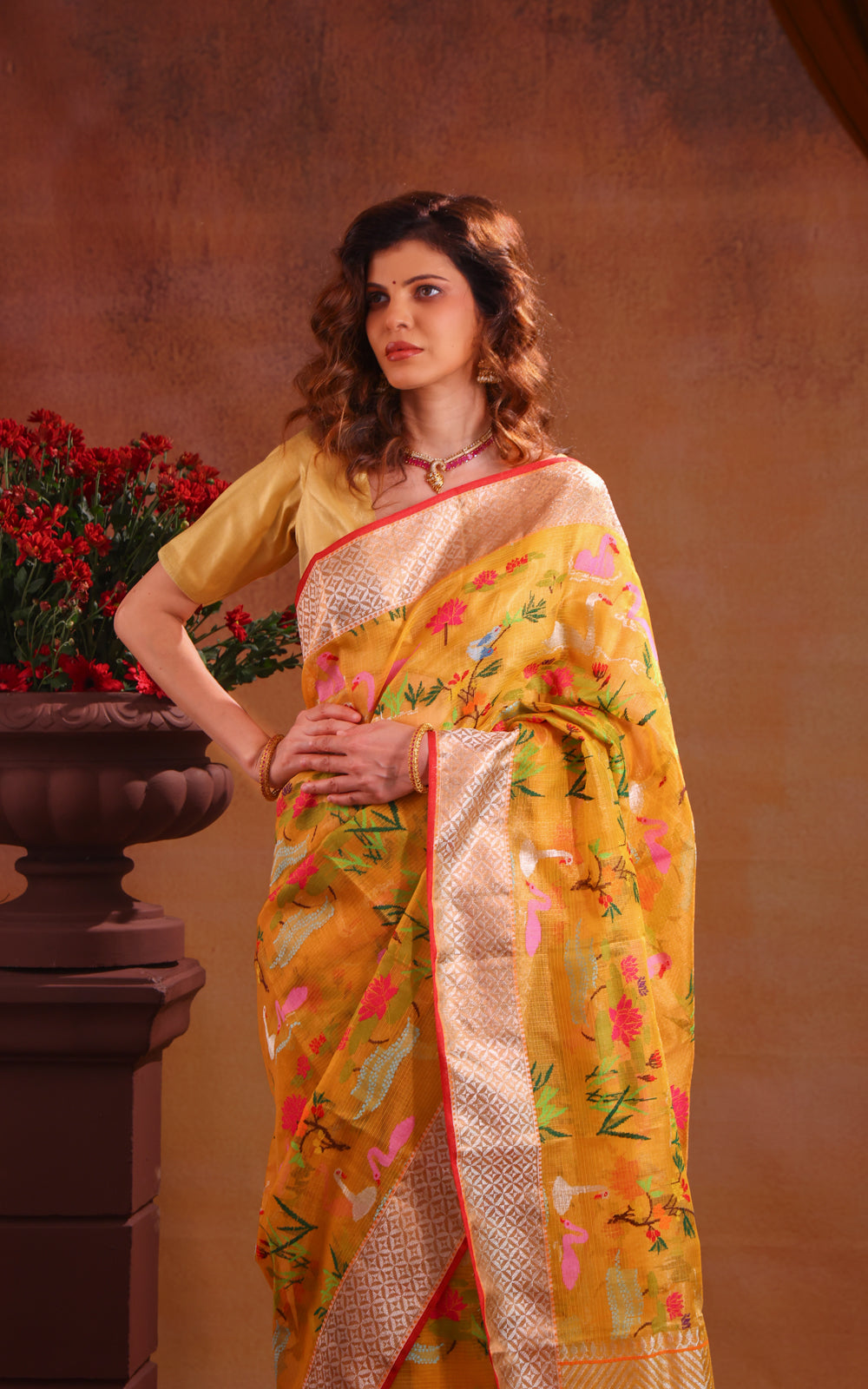 Yellow Zari Kota Saree With Jamdani Weaves