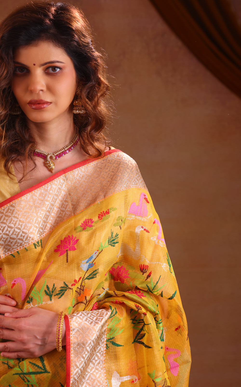 Yellow Zari Kota Saree With Jamdani Weaves