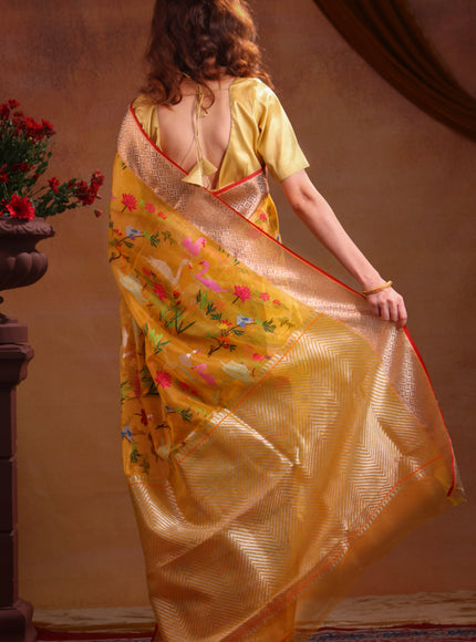 Yellow Zari Kota Saree With Jamdani Weaves