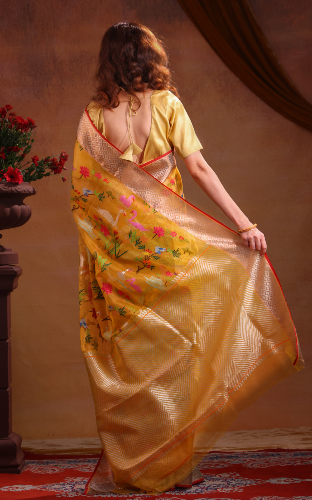 Yellow Zari Kota Saree With Jamdani Weaves