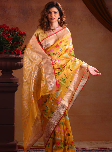 Yellow Zari Kota Saree With Jamdani Weaves