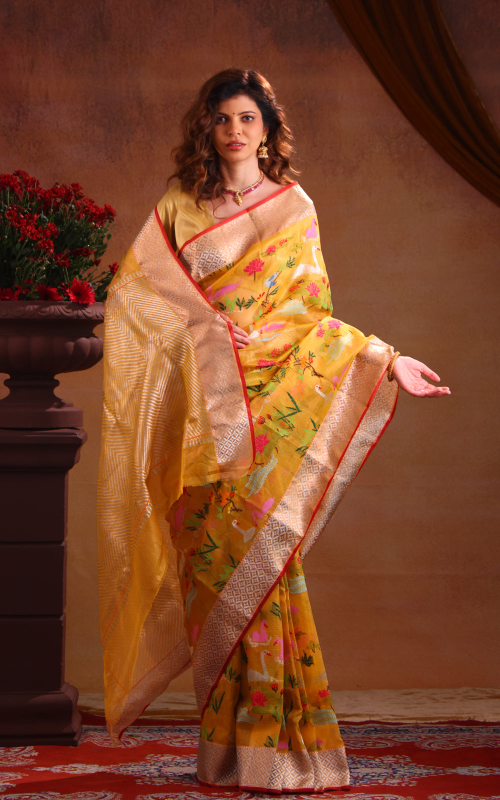 Yellow Zari Kota Saree With Jamdani Weaves