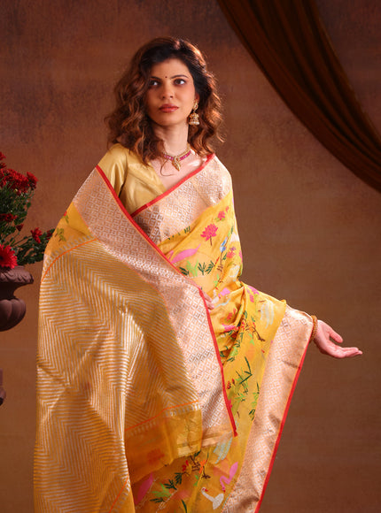 Yellow Zari Kota Saree With Jamdani Weaves