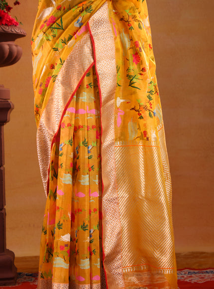 Yellow Zari Kota Saree With Jamdani Weaves