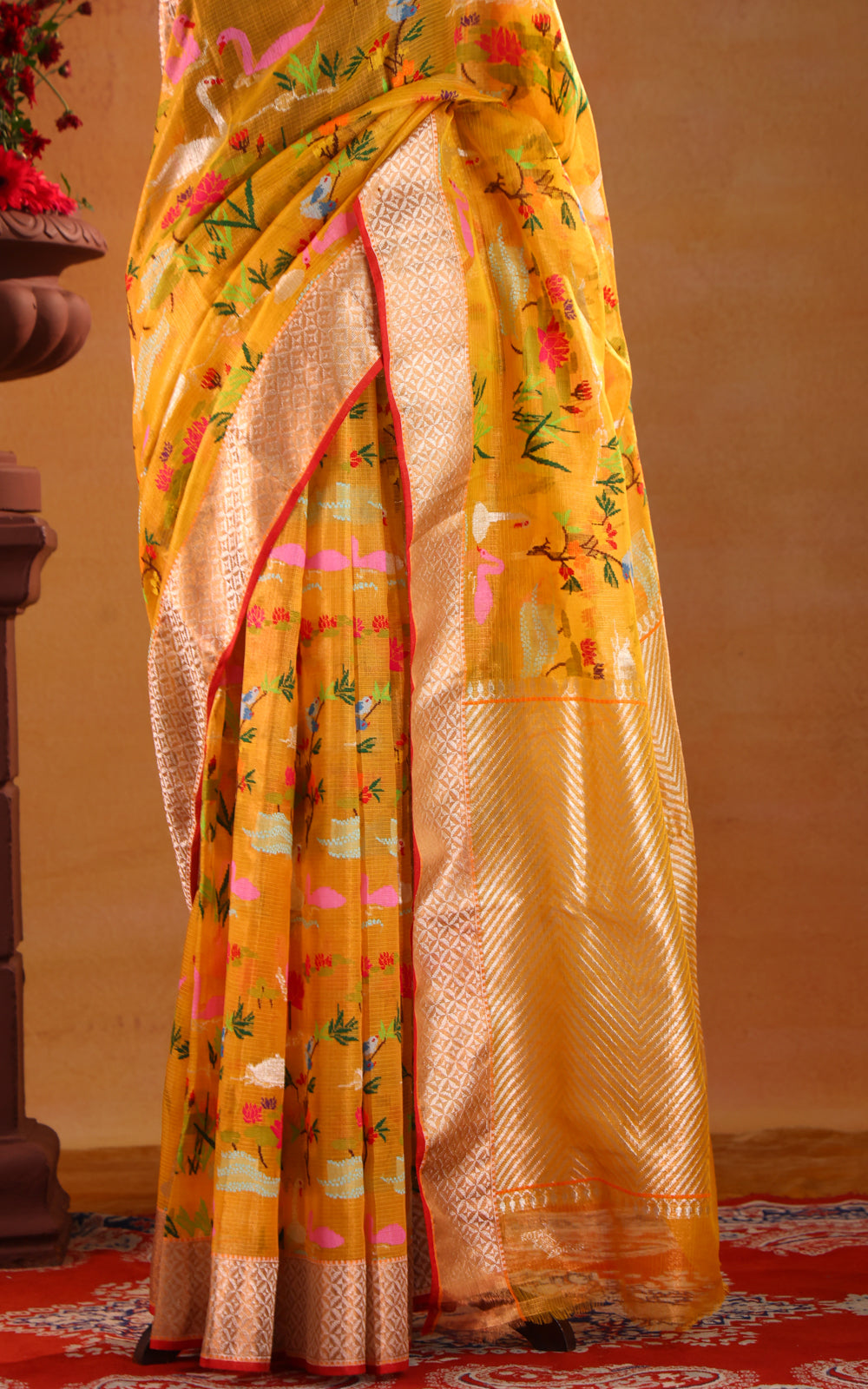 Yellow Zari Kota Saree With Jamdani Weaves
