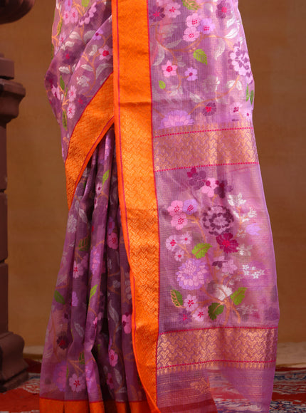 Lavender Zari Kota Saree With Jamdani Weaves