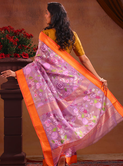 Lavender Zari Kota Saree With Jamdani Weaves