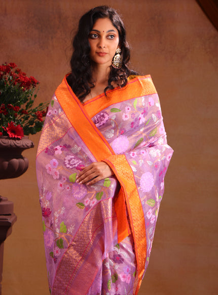 Lavender Zari Kota Saree With Jamdani Weaves