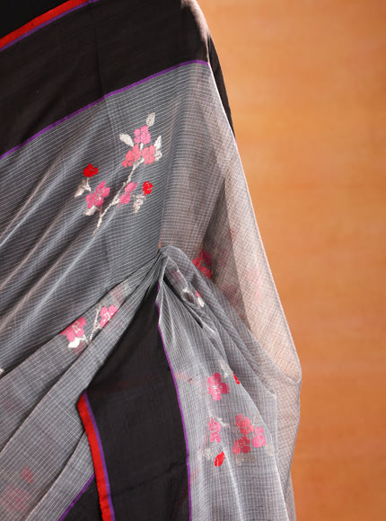 Grey & Black Zari Kota Saree With Jamdani Weaves