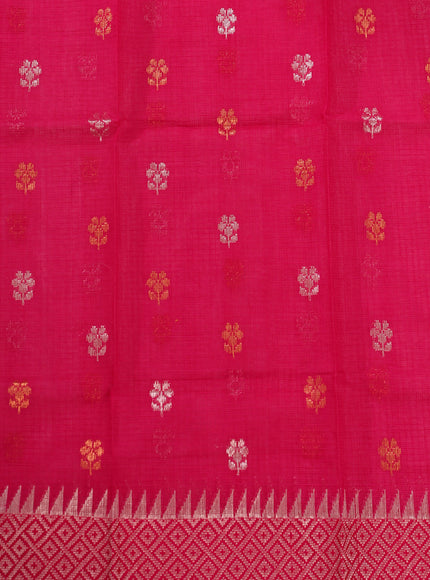 Baby Pink Zari Kota Saree With Jamdani Floral Motif