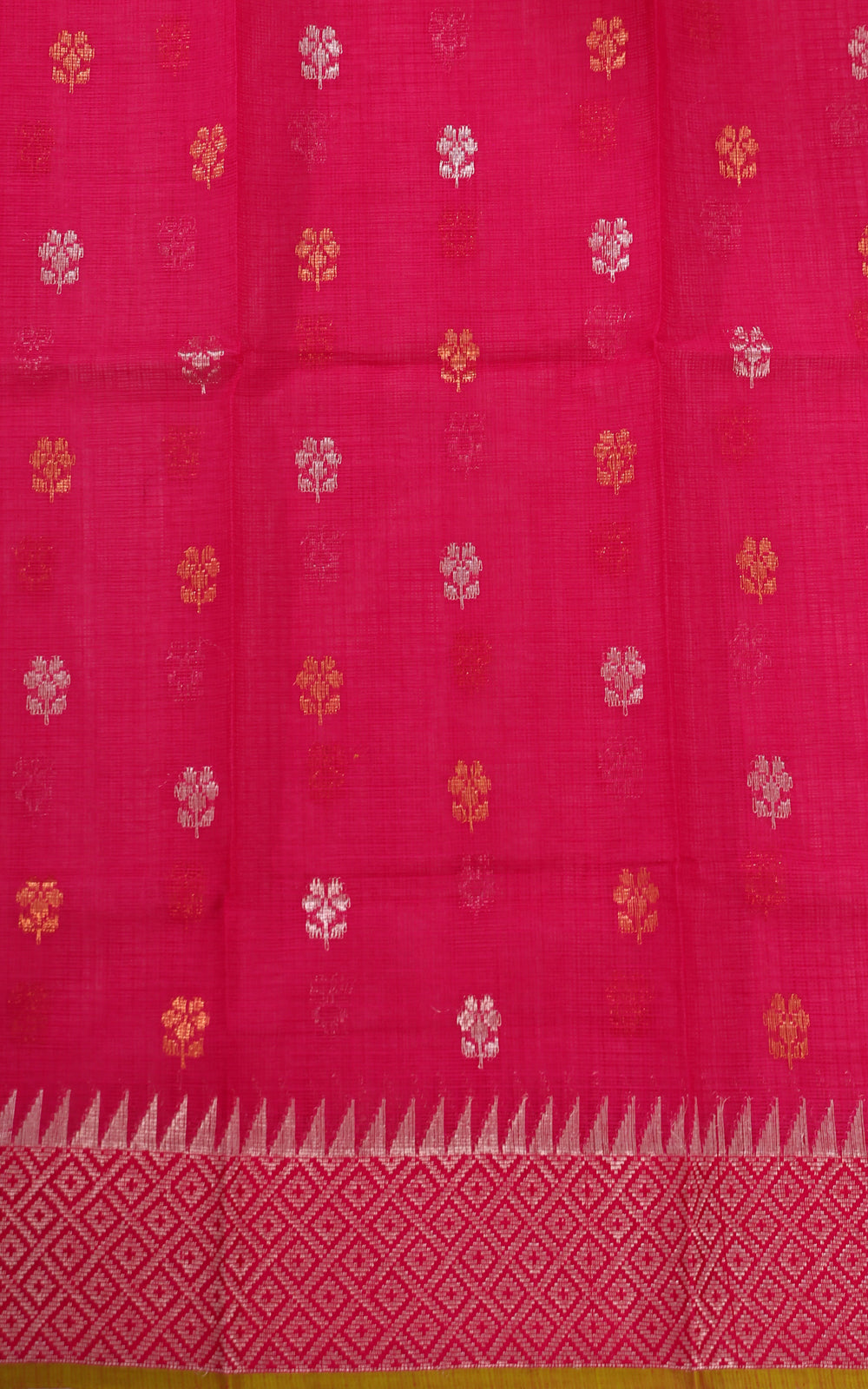 Baby Pink Zari Kota Saree With Jamdani Floral Motif