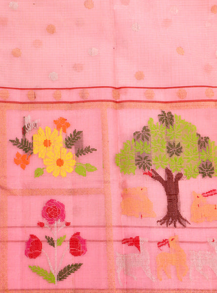 Baby Pink Zari Kota Saree With Silver & Gold Wavy Weaves
