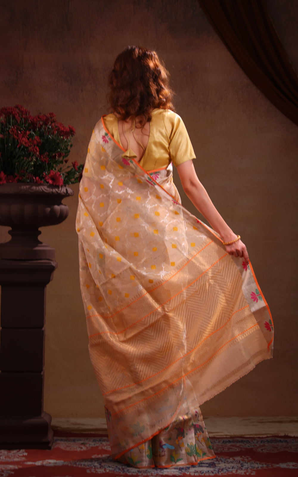 Cream Zari Kota Saree With Rich Mina Border