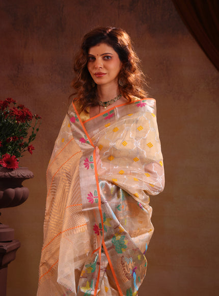 Cream Zari Kota Saree With Rich Mina Border