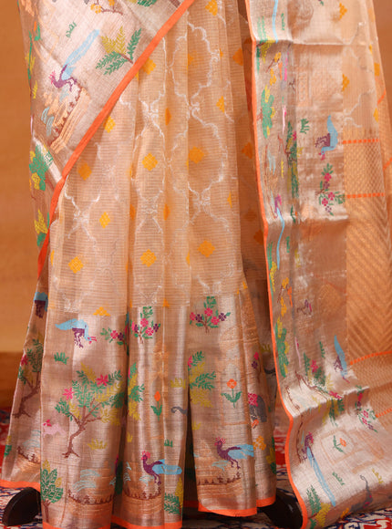 Cream Zari Kota Saree With Rich Mina Border