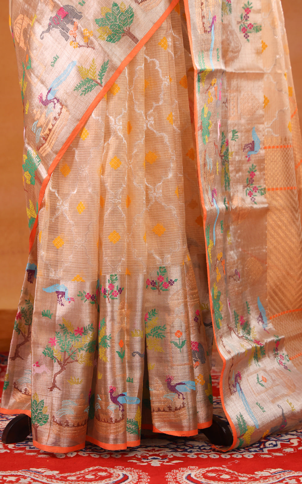 Cream Zari Kota Saree With Rich Mina Border
