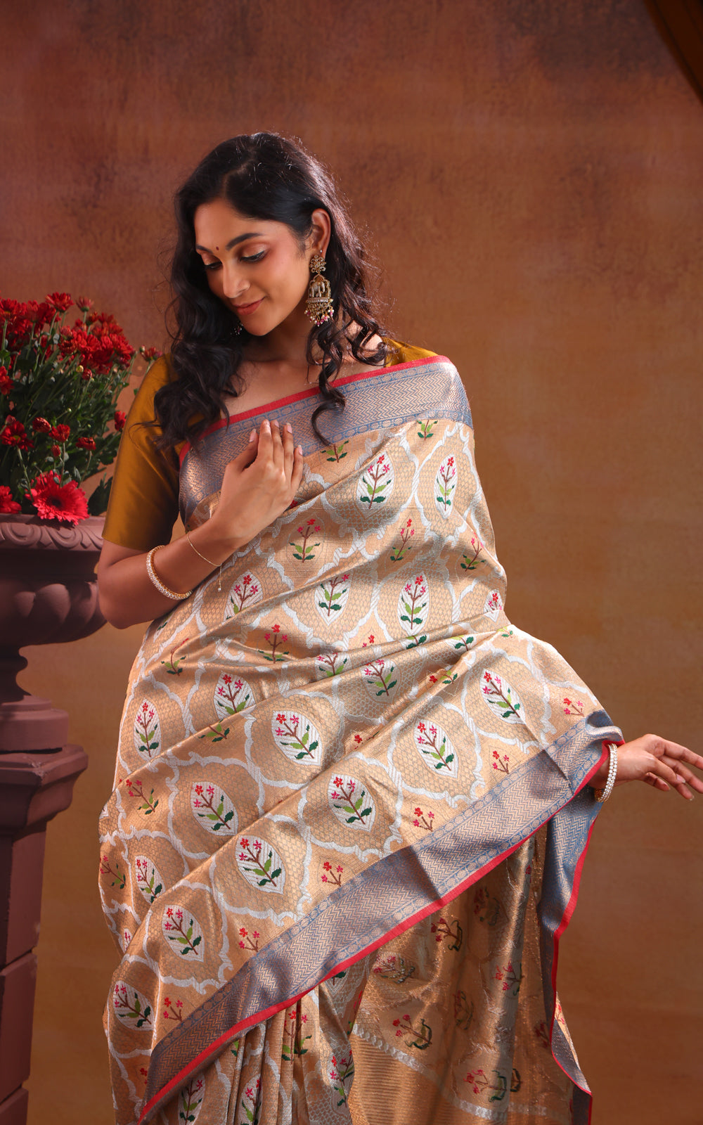 Gold Tissue Zari Kota Saree With Mina Weaves