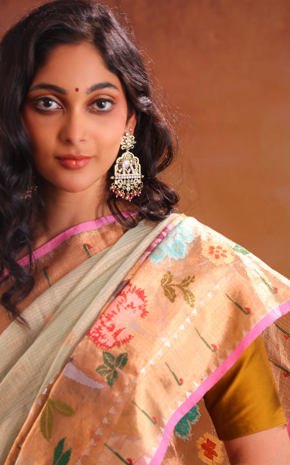 Pastel Green Zari Kota Saree With Skirt Type Border