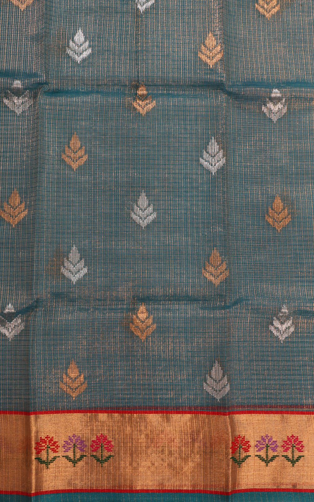 Pastel Green Zari Kota Saree With Zari Checks & Silver Butta