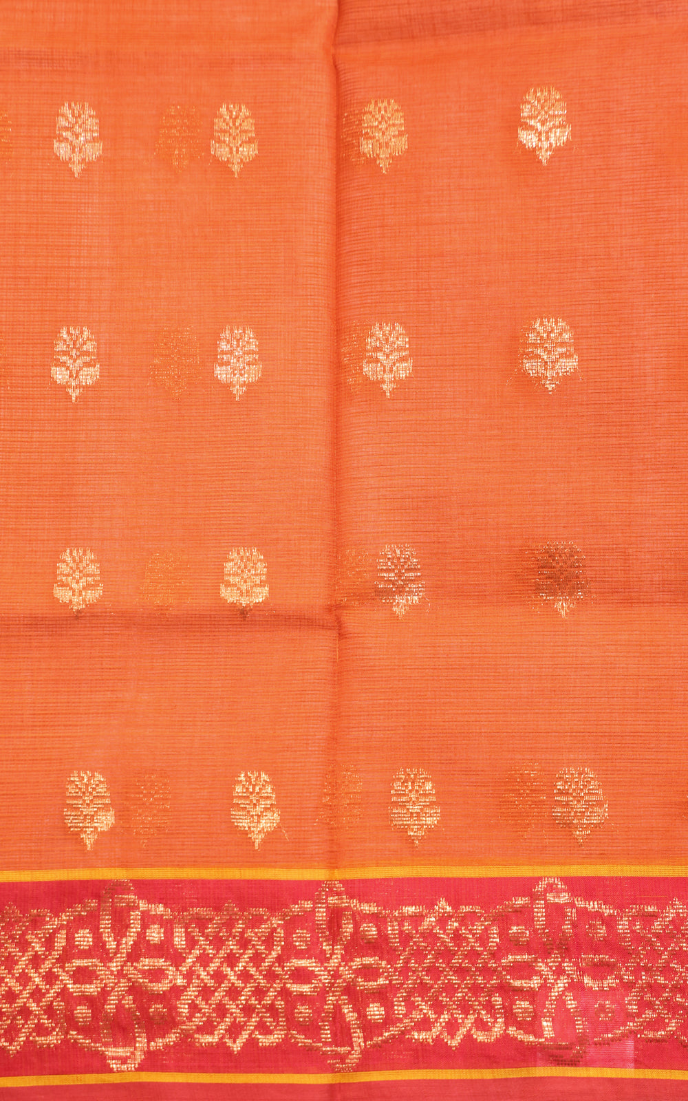 Orange Zari Kota Saree With Jamdani Weaves
