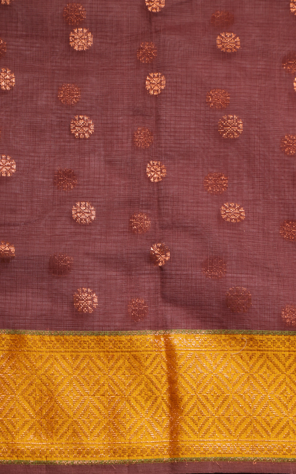 Brown & Yellow Zari Kota Saee With Golden Butta