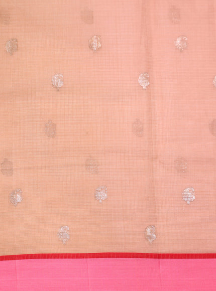 Beige & Pink Zari Kota Saree With Floral Motif